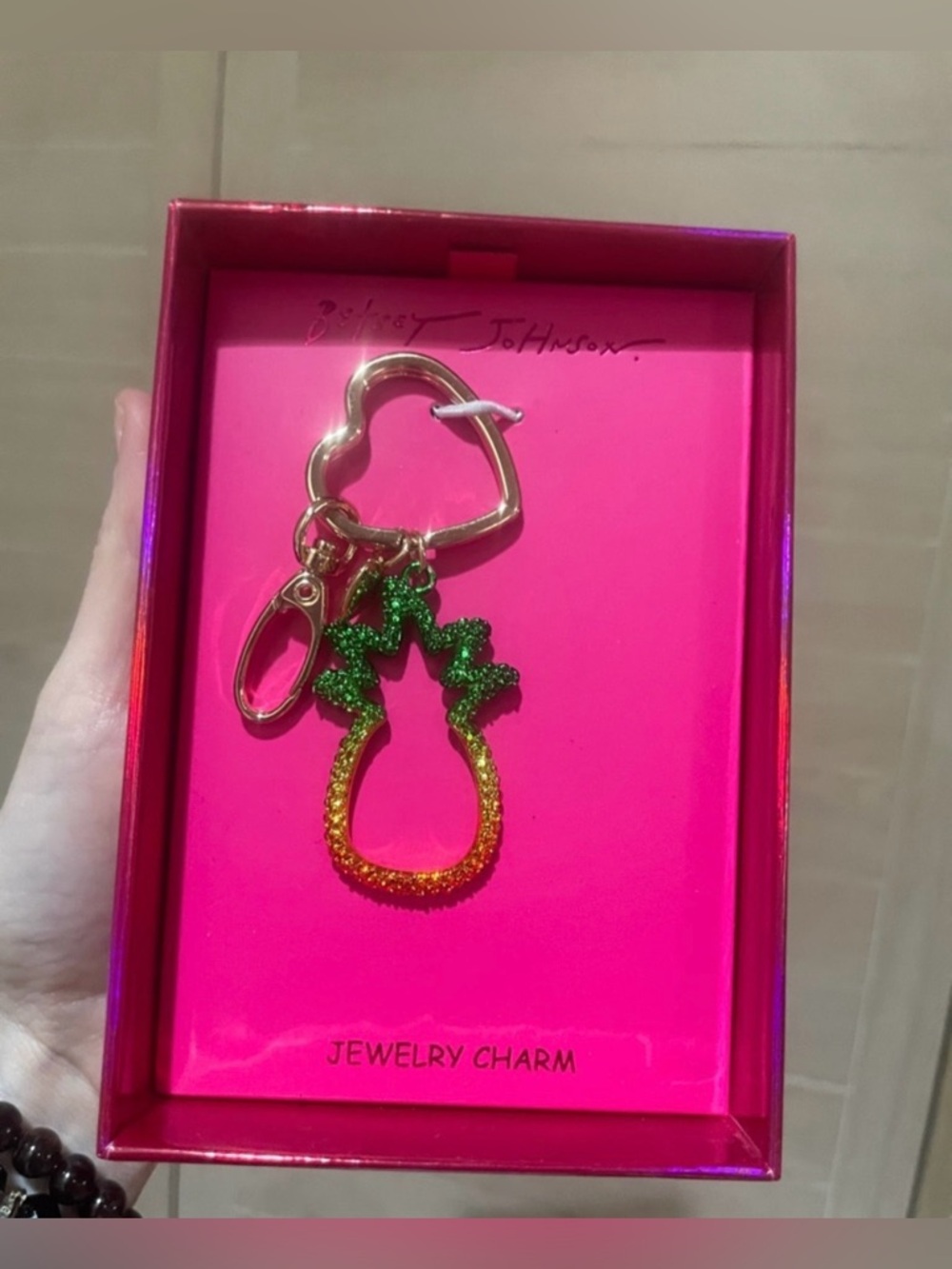 Betsey Johnson Green, Yellow & Orange Ombré Pineapple Bag Charm Key Ring NWT